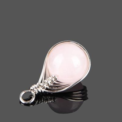 China Crystal Natural Rose Quartz Wire Wrapped Ball Pendant for sale