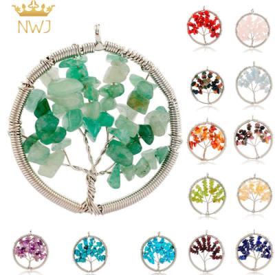 China The Other Rainbow 7 Chakra Tree of Life Multicolor Tree Pendant Natural Gemstone Necklace Wisdom Stone Necklace for sale