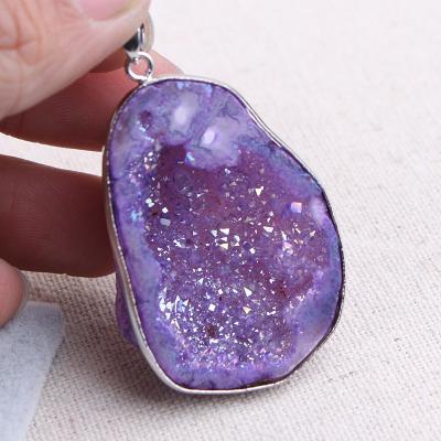 China Crystal Nature Druzy Geode Stone Gold Plated Drusillary Quartz Gemstone Pendant for sale