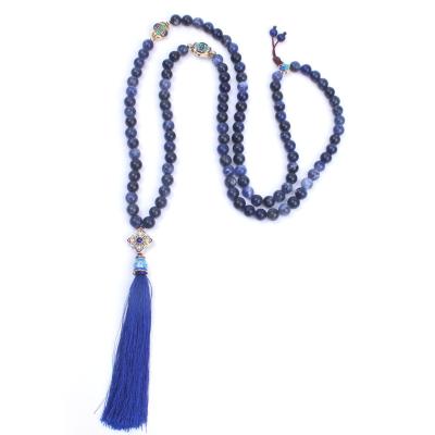 China Ceramic Sodalite 108 Beads Mala Necklace Blue Long Tassel Necklace For Women for sale