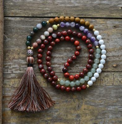 China The 7 Tibetan Charm Ceramic Soft Tassel Necklace Women 8MM Unique Natural Stone Chakra Necklace Bead Mala Necklaces for sale