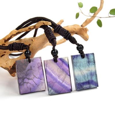 China Crystal Square Rainbow Colored Fluorite Slice Crystal Pendant For Necklace Rainbow Fluorite Necklace for sale