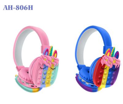 China AH-806H Headband Rainbow Unicorn Headphones Silicone Poppes It Foldable Wireless Stereo Buster Relieve Stress Toys Headset for sale