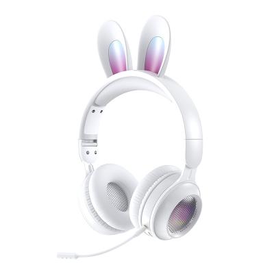 China High Quality 3.5mm Auxin MIC 2021 Headset Noise Canceling Kids Girl Pink Rabbit Headset Wireless Earphone Cat Ear Headphones for sale