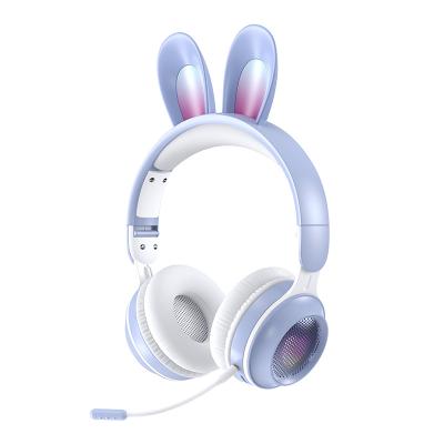 China 3.5mm Auxin MIC Headset Wireless Children's Cute Rabbit Earphones Girl Luminous Music Kids Earphone Blue Cute Rabbit Earphones for sale