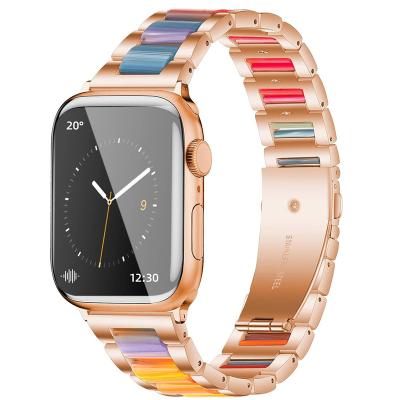 China Quick Custom Steel Women Rose Gold Watch Strap Realease Replcement Resin+Stainless Watch Band Fashion Strap Bracelet For Apple Watch Series 7 6 5 4 3 2 1 Se for sale