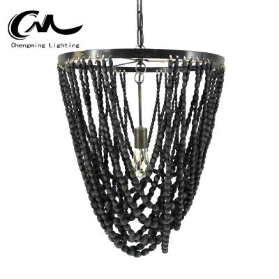 China Project Chain Chandelier Pendant Lamp Residential Industrial Style Loft Round Wood Beaded Chandeliers for sale