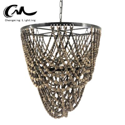 China Pendant Lamp Residential American Country Bedroom Luxury Living Room Large Hanging Round Wood Beaded Chandeliers for sale