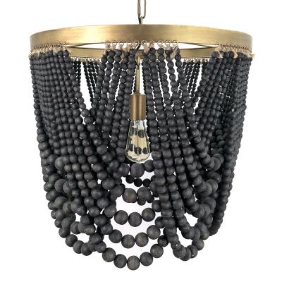 China Vintage Residential Handmade Wooden Beaded Chandelier Light Pendant Lamp for sale