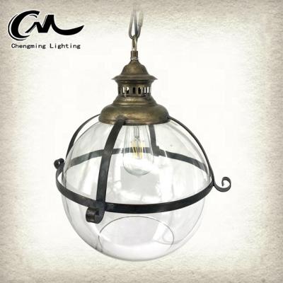 China Residential Modern Glass Hardware Iron Pendant Lamp In Bronze Color for sale