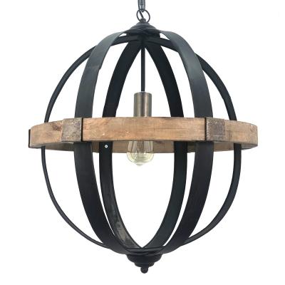 China Rustic Wooden Sphere Globe Chandelier Residential Vintage Distressed Pendant Light for sale