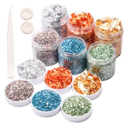 China Crushed Glass With Foil Flakes For Resin Crfat Irregular Metallic Glitter Sprinkles Or Nails Art, Resin, Jewelry Making Sheet for sale