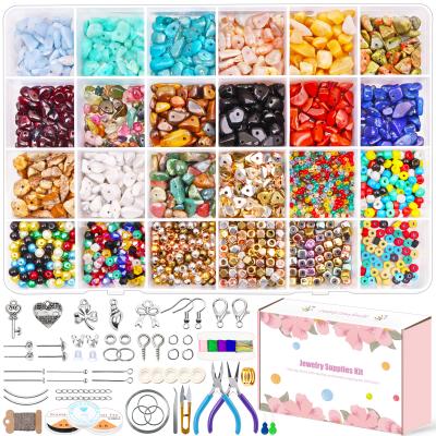 China As Picture 15Color Irregular Crystal Chip Beads, 3350Pcs Jewelry Making Natural Gemstones Kit With Bead, Spacers And Seed Jewelry Making Fi for sale