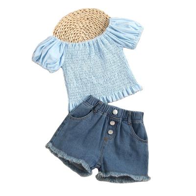 China Anti-wrinkle 2022 new style denim set comfortable 100% cotton toddler girls clothing sets girls clothing sets for sale