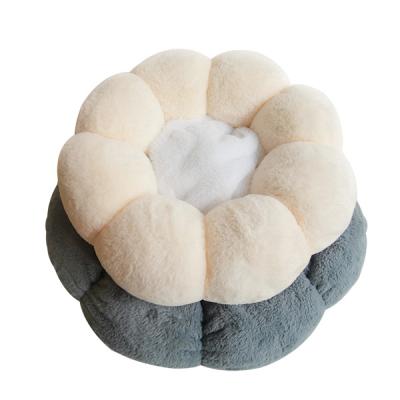 China Best Price Pet Flower Pet Nest Faux Fur Mechanical Fluffy Plush Cat Round Wash Pet Sofa Bed for sale