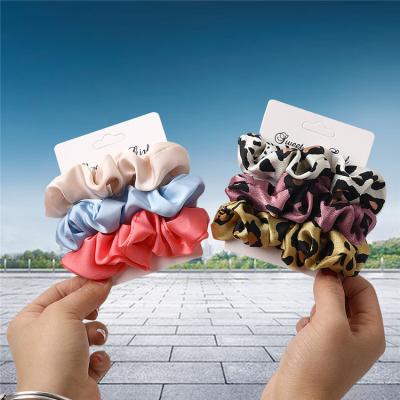 China Fashionable Elastic Hair Scrunchies 3Pcs/Set Grils Hair Bands Solid Color Ponytail Holder Women Hair Scrunchies Leopard Print Satin Scrunchy Silk Hair for sale