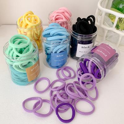 China 50pcs 3.5 Multi Colored Nylon Hair Elastics Elastic Bands Black Seamless Bands Package Box Packaging Custom Hair Band Elastic Band Small With Logo for sale