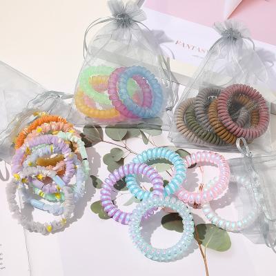 China Hair Ties Spirals 5Pcs/Sets Candy Color Elastic Phone Scrunchies Coiled Hair Ties Wire Hair Ties Set Elastic Hair Band for sale