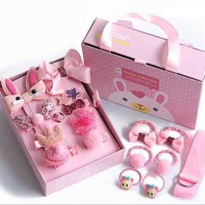 China Soft 18 Pieces/Set Baby Headwear Kids Bows Crown Hair Clips For Girls Barrettes Elastic Hair Bands Baby Hair Accessories Gift Box for sale