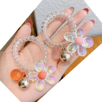 China Daliy's Life Large Beads Hair Decoration Girl Colorful Clear Pearl Elastic Hair Bands Charm Wire Telephone Line Coil Rope Wire Hair Ties Women for sale