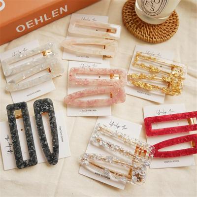 China Sweet Girls Waterdrop Hairpins Woman Geometric Acrylic Barrettes Tin Foil Clips Transparent Hair Grabs Alligator Hair Clips for sale