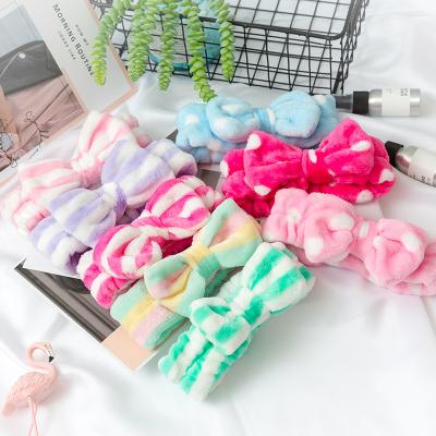 China Newest Wholesale Coral Velvet Headband Women Shear Hair Lace Bow Face Wash Headband Big Makeup Hair Band for sale