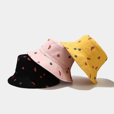 China Cute Picture Watermelon Embroidery Printing Reversible Bucket Hat for sale