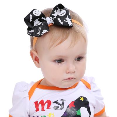 China 2020 Newest Halloween Baby Cartoon Printed Bowknot Headband Children Hair Accessories for sale