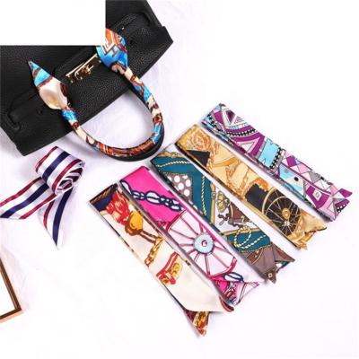 China Wholesale Long Narrow Scarves Hair Accessories Customize Cheap Printed Women Fashion Link Master Bag Handle Silk Scarves for sale