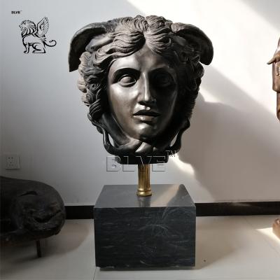 China Large Europe Style Bronze Medusa Statues Home Decoration Metal Art Greek Medusa Head European Modern Sculpture Bust With Stone Base for sale