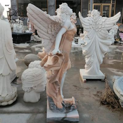 China Modern Modern Stone Sculpture Marmol Jardin Estatua Angel Esculturas Life Size Marble Angel Garden Statue for sale