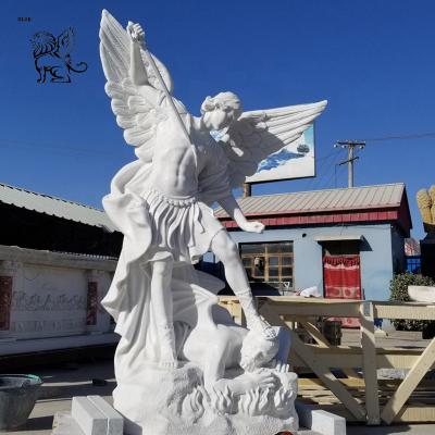 China Famous Outdoor Mid Century Garden Hand Carved Angel Marble Saint Michael Statue Arkhangel Statue For Sale for sale