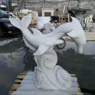 China Modern Indoor Large Stone Garden Animal Sculpture Life Size White Marble Dolphin Statue For Sale for sale