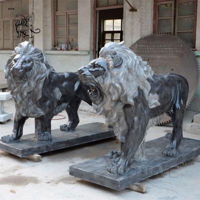 China Modern Stone Black Natual Marble Lion Statue Animal Sculpture For Sale for sale