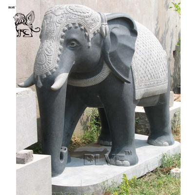 China BLVE Modern Outdoor Garden Black Large Stone Carving Sculpture Animal Marble Life Size Asian Elephant Statues for sale