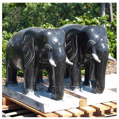 China BLVE Modern Hand - Carved Asian Elephant Stone Stone Animal Marble Sculpture In Outdoor Black Fengshui Statue For Garden for sale