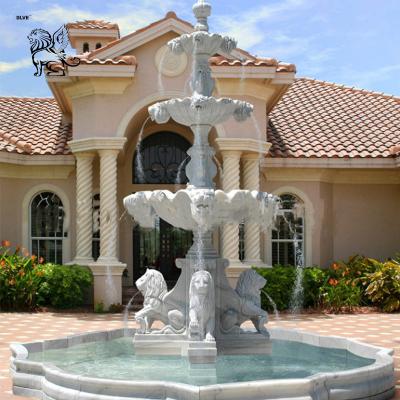 China Large Outdoor White Marble Water Lion Fountain MFG-17 Modern Garden Villa Decor Marble Fountain 3 Tier for sale