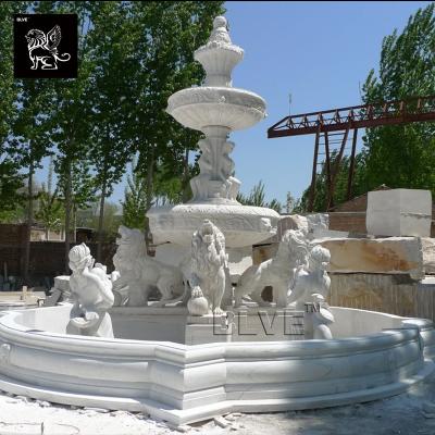 China Large Modern Marble Fountain Outdoor Stone Carving White Marble Water Lion Fountain For Sale Garden MFG-22 for sale