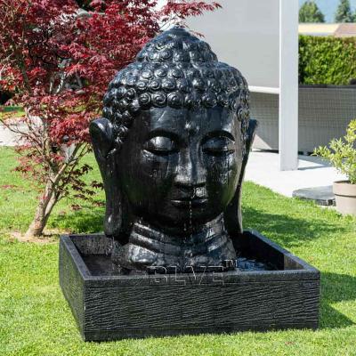 China BLVE Modern Hand & Carved Black Natural Stone Marble Garden Buddha Statue Water Fountain Large Buddha Head Fountains for sale