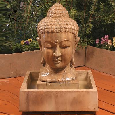 China BLVE Modern Hand - Carved Large Size Marble Buddha Head Indoor Fountains Yellow Stone Buddha Statue Natural Water Fountain for sale