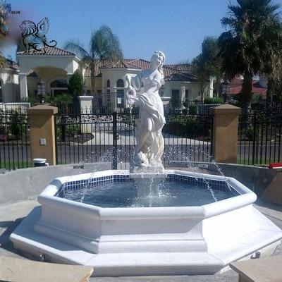 China Large Modern Outdoor Female Stone Statue Marble Water Fountain Decorative White Lady Fountain for sale