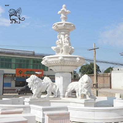 China Large Garden Landscape 3 Tier Marble Water Fountains Traditional Nature Stone Lion Head Fountain for sale