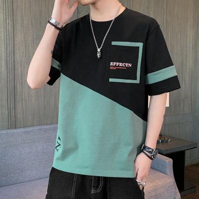 China Wholesale Men's Fashion Loose Stitching T-shirt Korean Round Neck Anti-wrinkle Summer T-shirt Short Sleeve Version For Men for sale