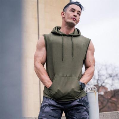 China Hot Sale Custom Gym Streetwear Cotton Single Muscle Anti-Shrink Fitted French Terry Sleeveless Hoodies Sweatshirt For Men for sale