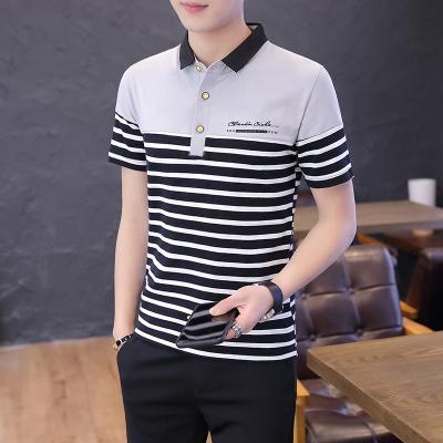 China New Design Summer Men's Polo T-shirt Black And White Striped 100% Cotton Lapel Anti-wrinkle Polo Shirt Wholesale Bulk for sale