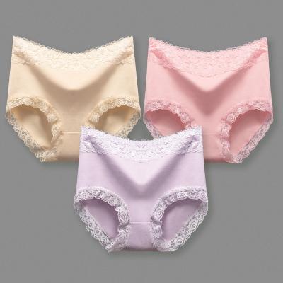 China Wholesale Cotton Antibacterial Plus Size Lace Panties Women's High Waist Mature Women's Panties Comfortable Breathable Ladies Panties for sale