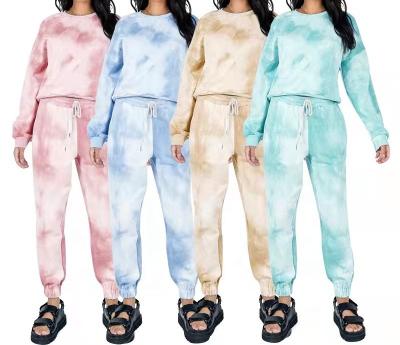 China 2022 New Product of Anti-Wrinkle Tie-Dye Casual Crewneck Sweatshirt 2 Pieces Set Women's Joggers Sleeve Long Sweatshirt Sets for sale