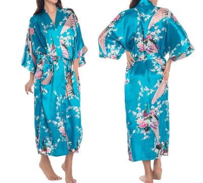 China Sexy Digital Printing Logo For Women Sleepwear Pajama Digital Satin Bathrobes Ladies Silk Robes Custom Made QUICK DRY Satin for sale