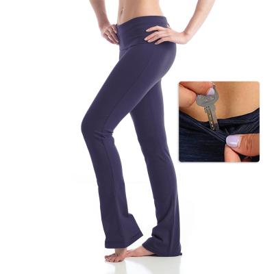 Chine Black Antibacterial Camel Toe Boot Cut Foot Capris Female Yoga Sports Pants With Pockets Yoga Gaiters à vendre