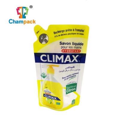 China Fleixble Packaging 460ml CLIMB Shaped Standing Pouch For Detergent for sale